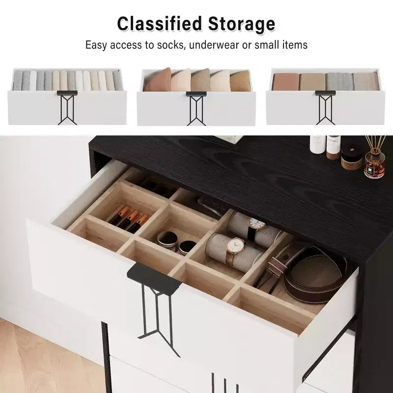 Mobiletto in legno con motivo vintage, cassettiera con cassetti profondi per camera da letto, soggiorno