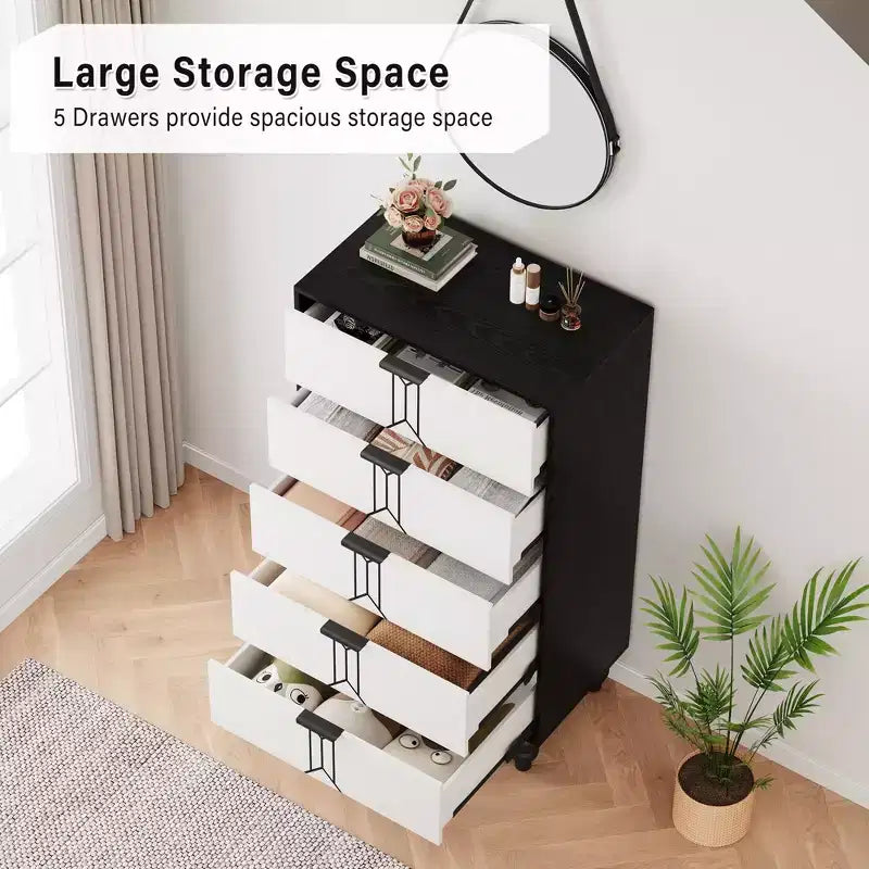 Mobiletto in legno con motivo vintage, cassettiera con cassetti profondi per camera da letto, soggiorno