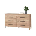 Cassettiera doppia moderna Okak a 6 cassetti, armadietto alto 80,5 cm con guide in metallo e base rialzata, cassettiera da camera da letto per l'organizzazione dei vestiti, rovere