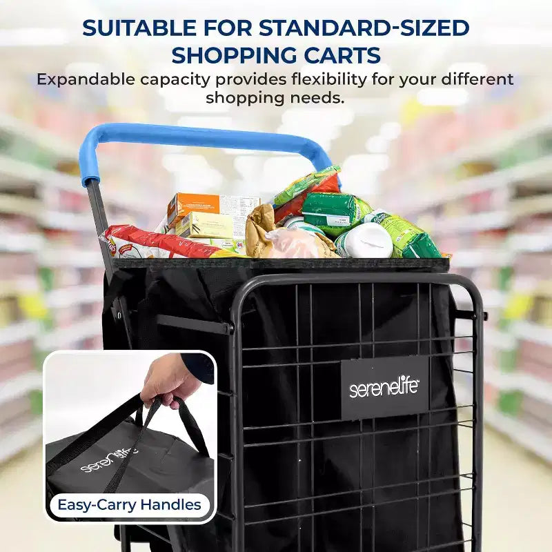 SereneLife Rivestimento Impermeabile Antistrappo per Carrello in Tessuto Oxford 600D per Carrelli della Spesa Pieghevoli di Piccole DimensioniRimobile, Antiscivolo e Lavabile