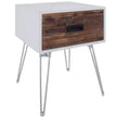 HomeRoots 23 Brown And White Wood And Metal Square End Table With Drawer