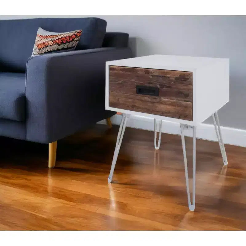 HomeRoots Tavolino Quadrato con Cassetto in Legno Marrone e Bianco e Metallo da 23 Pollici