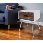 HomeRoots Tavolino Quadrato con Cassetto in Legno Marrone e Bianco e Metallo da 23 Pollici