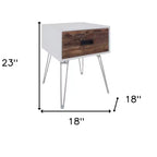 HomeRoots Tavolino Quadrato con Cassetto in Legno Marrone e Bianco e Metallo da 23 Pollici