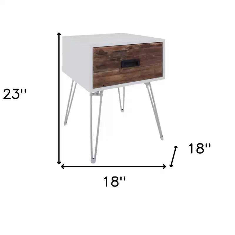 HomeRoots Tavolino Quadrato con Cassetto in Legno Marrone e Bianco e Metallo da 23 Pollici