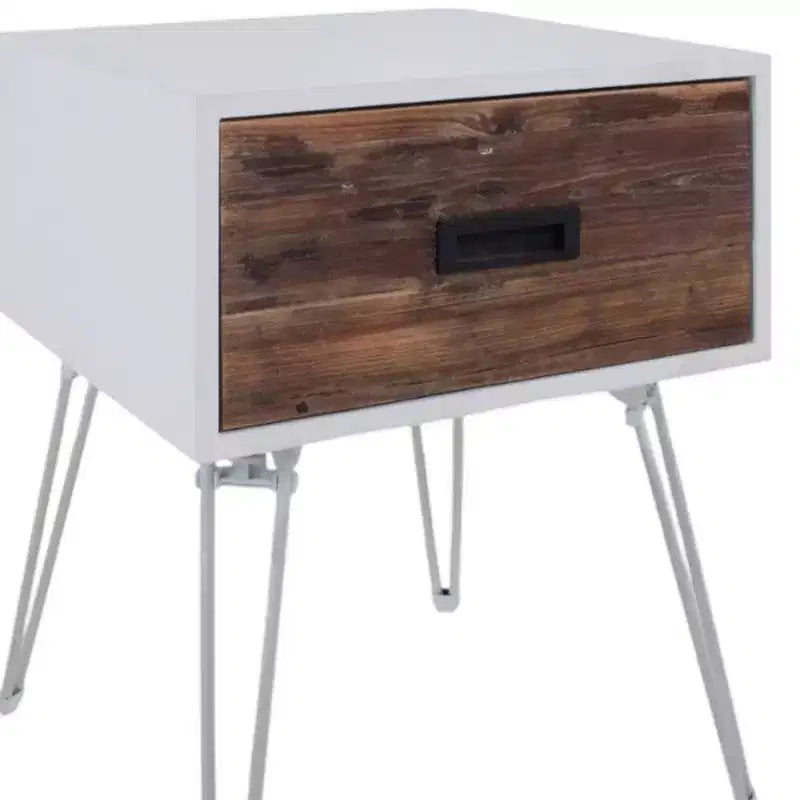 HomeRoots Tavolino Quadrato con Cassetto in Legno Marrone e Bianco e Metallo da 23 Pollici