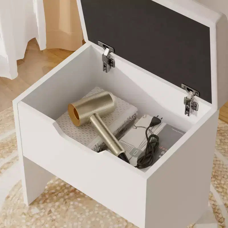 VECELO Coiffeuse avec Miroir éclairé à LED et Prise Électrique, Table de Maquillage avec Tiroirs, Tabouret de Rangement et Support pour Sèche-Cheveux pour Chambre à Coucher, Blanc