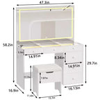 VECELO Coiffeuse avec Miroir éclairé à LED et Prise Électrique, Table de Maquillage avec Tiroirs, Tabouret de Rangement et Support pour Sèche-Cheveux pour Chambre à Coucher, Blanc