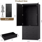 Armoire Penderie Placard Garde-robe en Bois avec 3 Tiroirs Tringle à Suspendre 2 Portes Meuble de Rangement pour Vêtements Grande Capacité