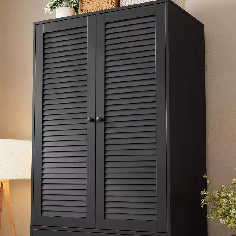 Armoire Penderie Placard Garde-robe en Bois avec 3 Tiroirs Tringle à Suspendre 2 Portes Meuble de Rangement pour Vêtements Grande Capacité