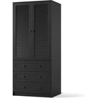 Armoire Penderie Placard Garde-robe en Bois avec 3 Tiroirs Tringle à Suspendre 2 Portes Meuble de Rangement pour Vêtements Grande Capacité