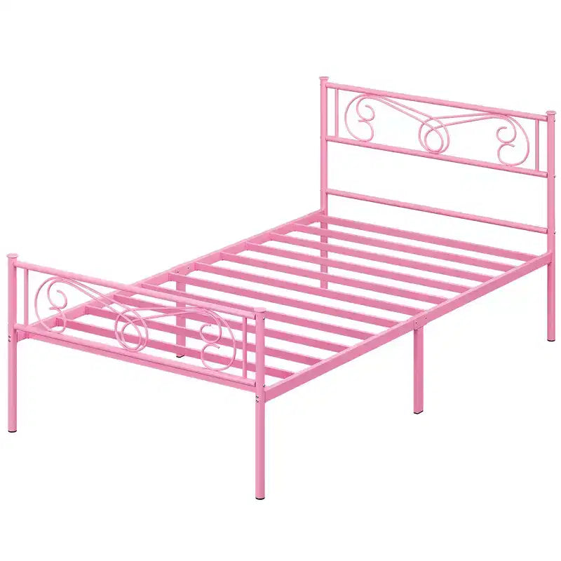Struttura letto in metallo con testiera e pediera, spazio contenitore da 30 cm - Supporto a doghe in acciaio resistente, silenzioso e facile da montare