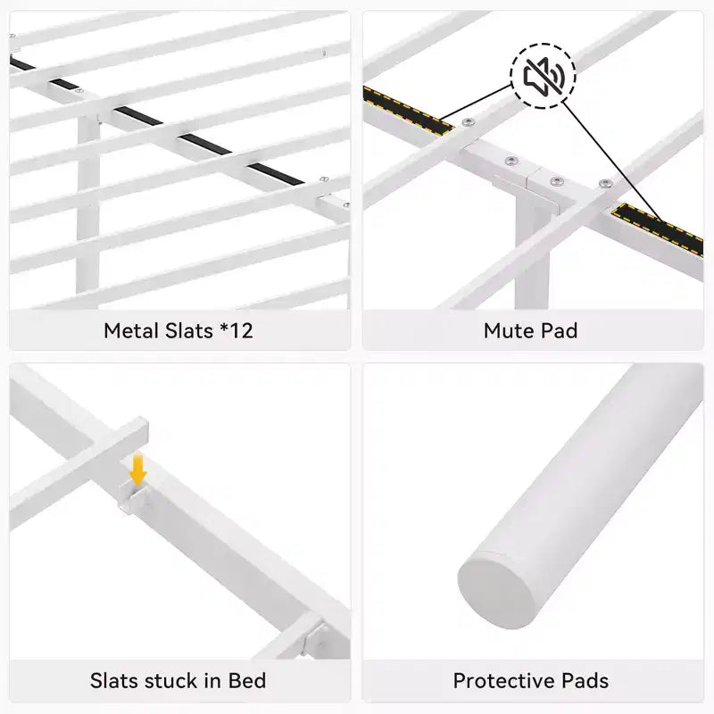 Struttura letto in metallo con testiera e pediera, spazio contenitore da 30 cm - Supporto a doghe in acciaio resistente, silenzioso e facile da montare