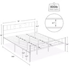 Struttura letto in metallo con testiera e pediera, spazio contenitore da 30 cm - Supporto a doghe in acciaio resistente, silenzioso e facile da montare