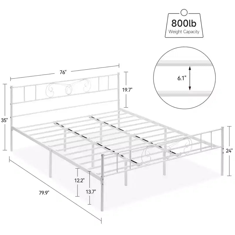 Cadre de lit en métal avec tête et pied de lit, espace de rangement de 30 cm - Support à lattes en acier robuste, silencieux et facile à assembler