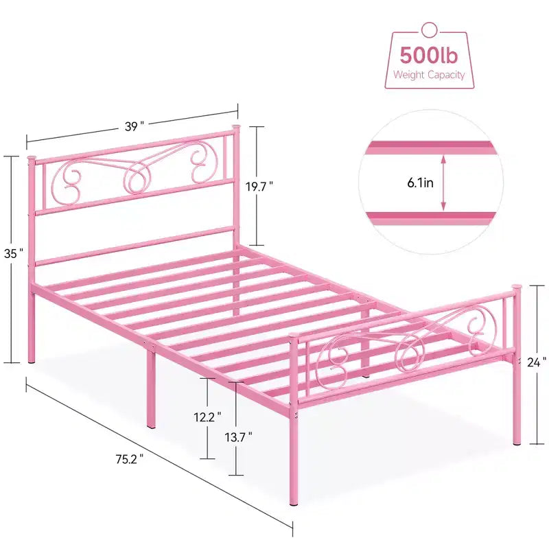 Struttura letto in metallo con testiera e pediera, spazio contenitore da 30 cm - Supporto a doghe in acciaio resistente, silenzioso e facile da montare
