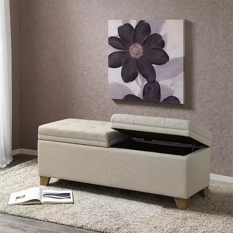 Okak Panca Ottomana Moderna con Bottoni Trapuntati e Coperchio Sollevabile con 2 Contenitori Chiusi, Panca Imbottita per Scarpe e Contenitore per Camera da Letto, Ingresso