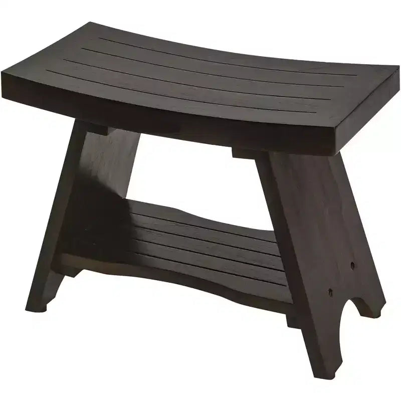 HomeRoots Teak Rectangular Shower Bench With Shelf In Brown Finish