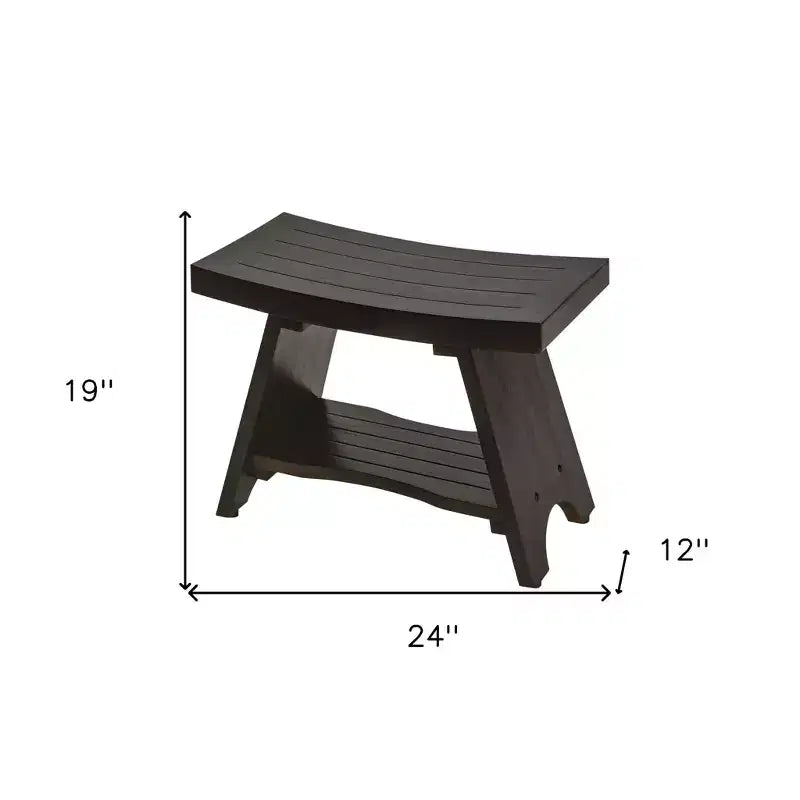Banc de douche rectangulaire en teck HomeRoots avec étagère, finition marron