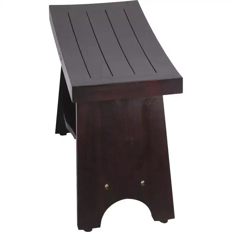 Banc de douche rectangulaire en teck HomeRoots avec étagère, finition marron