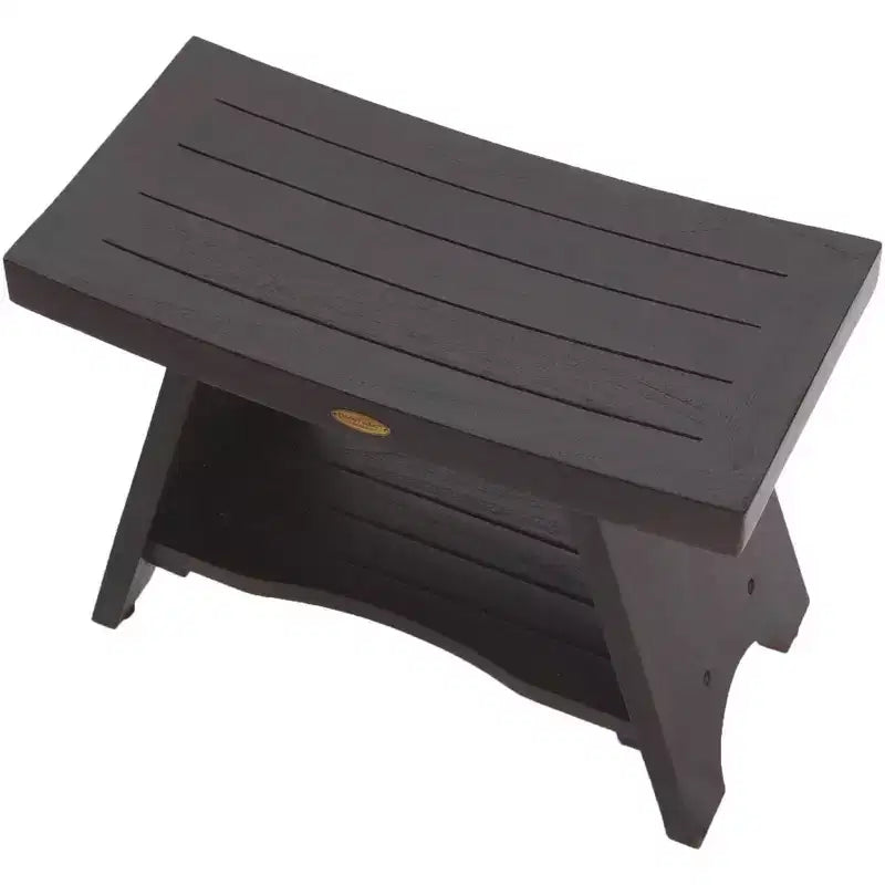 Banc de douche rectangulaire en teck HomeRoots avec étagère, finition marron