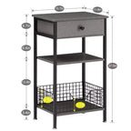 Tavolino VECELO alto, comodino, organizzatore portaoggetti con cassetto in metallo estraibile per soggiorno o camera da letto, grigio/marrone