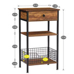 Tavolino VECELO alto, comodino, organizzatore portaoggetti con cassetto in metallo estraibile per soggiorno o camera da letto, grigio/marrone