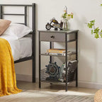 Tavolino VECELO alto, comodino, organizzatore portaoggetti con cassetto in metallo estraibile per soggiorno o camera da letto, grigio/marrone