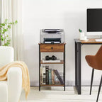 Tavolino VECELO alto, comodino, organizzatore portaoggetti con cassetto in metallo estraibile per soggiorno o camera da letto, grigio/marrone