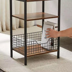 Tavolino VECELO alto, comodino, organizzatore portaoggetti con cassetto in metallo estraibile per soggiorno o camera da letto, grigio/marrone