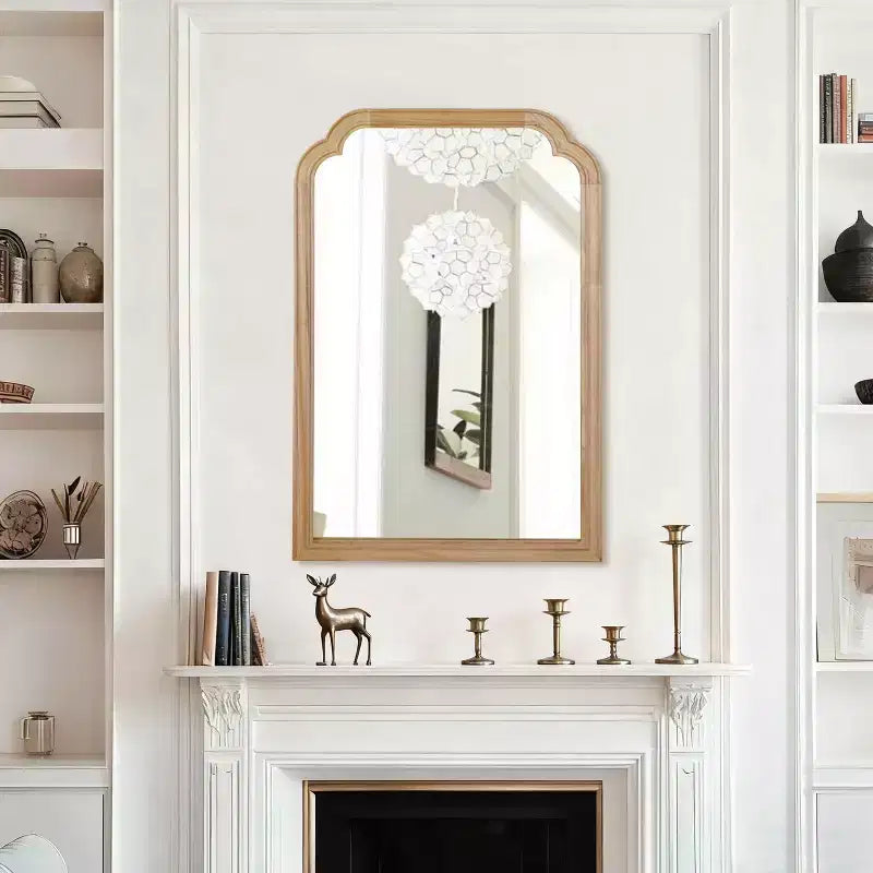 MAYEERTY 24 x 36 Solid Wood Frame Rounded Corner Decorative Mirror for Bedroom Bathroom Living Room Natural Wood