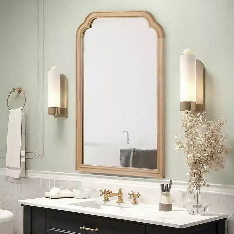 MAYEERTY Miroir décoratif en bois massif 24 x 36 avec coins arrondis pour chambre à coucher, salle de bain, salon, bois naturel