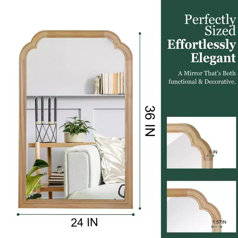 MAYEERTY Miroir décoratif en bois massif 24 x 36 avec coins arrondis pour chambre à coucher, salle de bain, salon, bois naturel