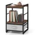 Costway Nightstand Industrial Bedside Table with Open Storage Shelf & Fabric Drawer for Living Room Rustic Brown