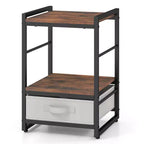 Table de Chevet Industrielle Costway avec Étagère de Rangement Ouverte et Tiroir en Tissu pour Salon Marron Rustique