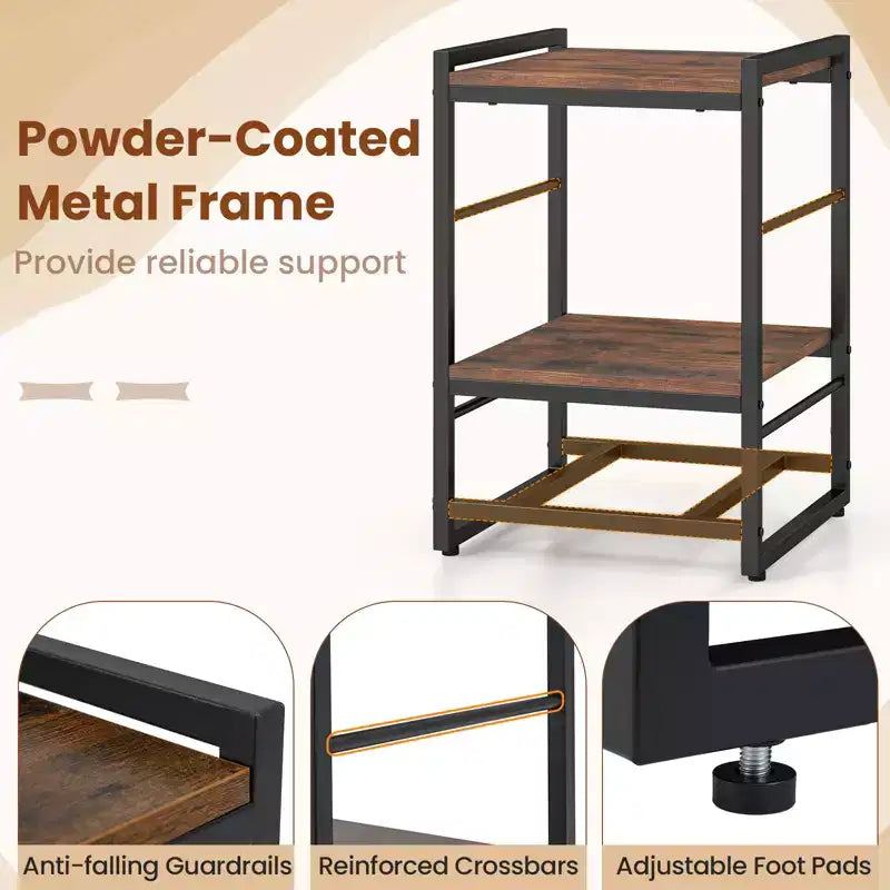 Table de Chevet Industrielle Costway avec Étagère de Rangement Ouverte et Tiroir en Tissu pour Salon Marron Rustique