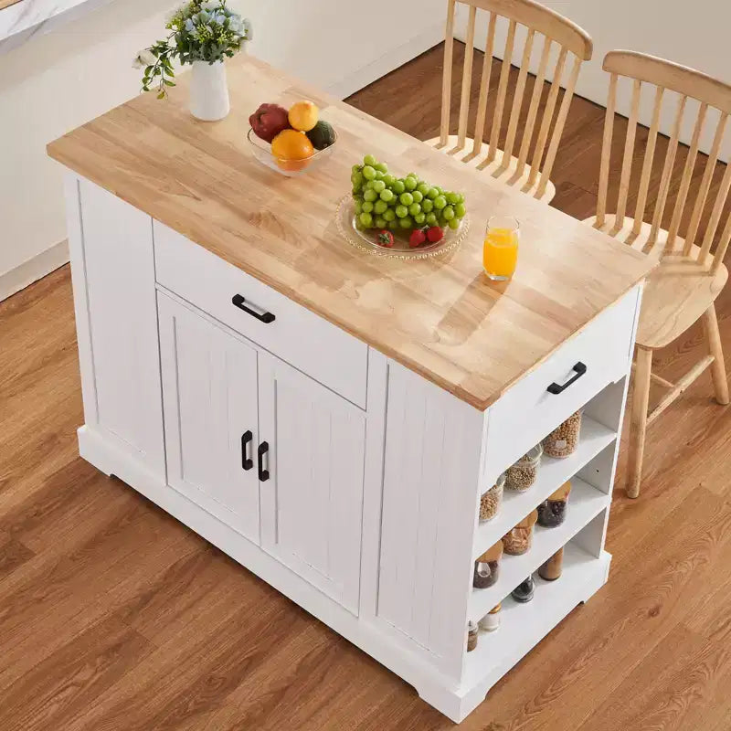 Carrello da cucina VEVOR, isola da cucina con piano in legno da 46 pollici con mobiletto, tavolo da cucina in stile rustico con ripiano regolabile, cassetto, colore bianco