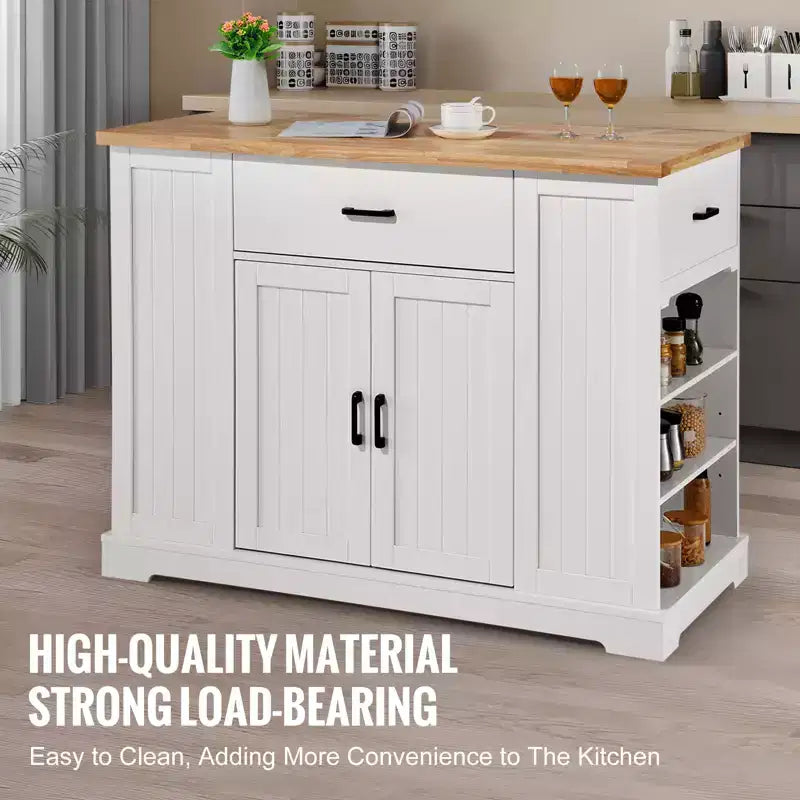 Carrello da cucina VEVOR, isola da cucina con piano in legno da 46 pollici con mobiletto, tavolo da cucina in stile rustico con ripiano regolabile, cassetto, colore bianco