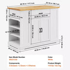 Carrello da cucina VEVOR, isola da cucina con piano in legno da 46 pollici con mobiletto, tavolo da cucina in stile rustico con ripiano regolabile, cassetto, colore bianco