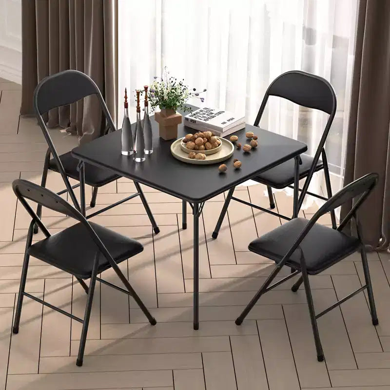 VECELO 5-Piece Folding Card Table and 4 Chairs, Foldable with Padded Upholstery Tabletop, Black