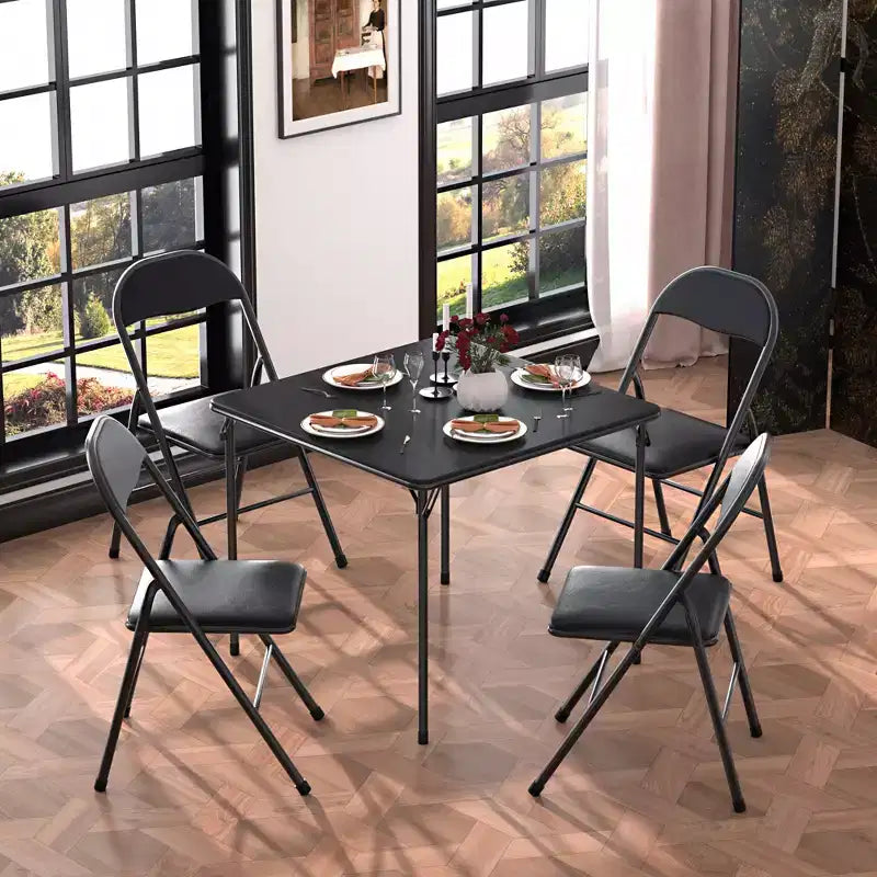 Tavolo da gioco pieghevole a 5 pezzi VECELO e 4 sedie, pieghevole con piano imbottito, nero