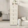 MAYEERTY 19.69 Side 5 Tiers Plastic Folding Stoarge Cabinet with Magnetic Door Wheels Cream White for Living Room
