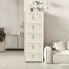 MAYEERTY 19.69 Side 5 Tiers Plastic Folding Stoarge Cabinet with Magnetic Door Wheels Cream White for Living Room
