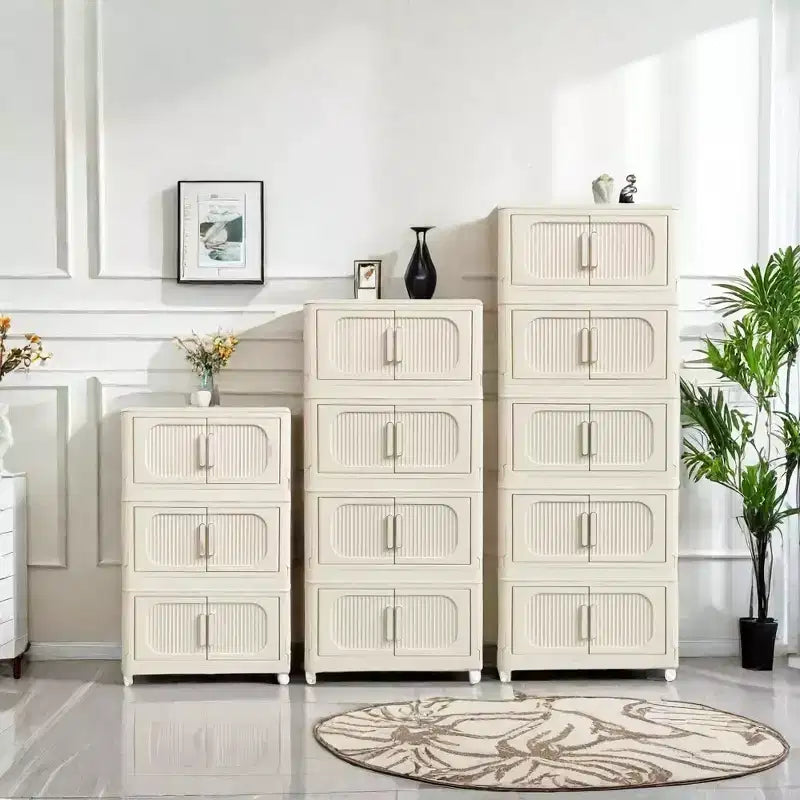MAYEERTY 19.69 Armoire de Rangement Pliante en Plastique à 5 Niveaux avec Porte Magnétique et Roulettes Blanc Crème pour Salon