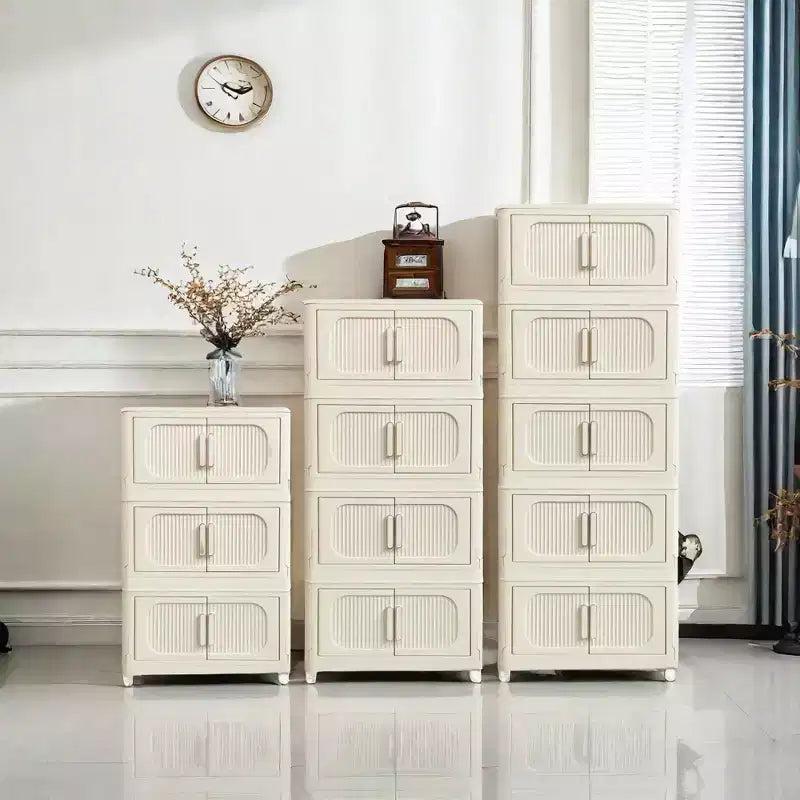 MAYEERTY 19.69 Armoire de Rangement Pliante en Plastique à 5 Niveaux avec Porte Magnétique et Roulettes Blanc Crème pour Salon