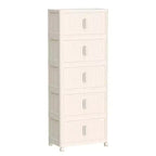 MAYEERTY 19.69 Armoire de Rangement Pliante en Plastique à 5 Niveaux avec Porte Magnétique et Roulettes Blanc Crème pour Salon