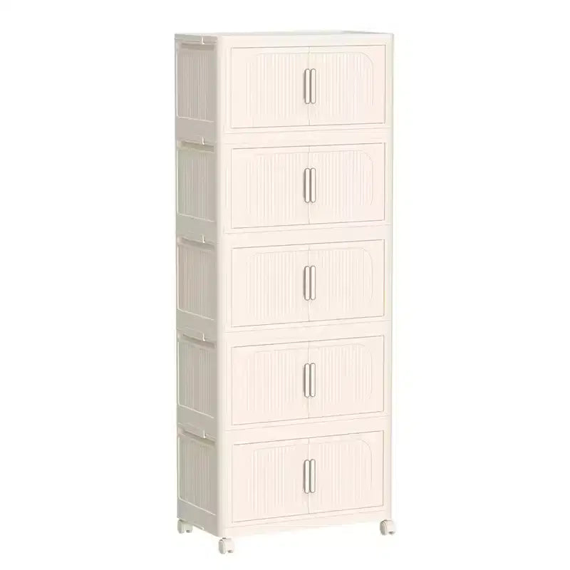 MAYEERTY 19.69 Armoire de Rangement Pliante en Plastique à 5 Niveaux avec Porte Magnétique et Roulettes Blanc Crème pour Salon
