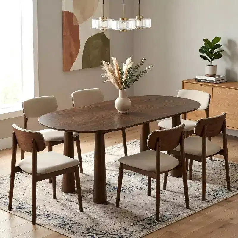 Dovelina 67 Table à manger ovale en bois à 4 pieds Table de cuisine moderne pour 6 personnes