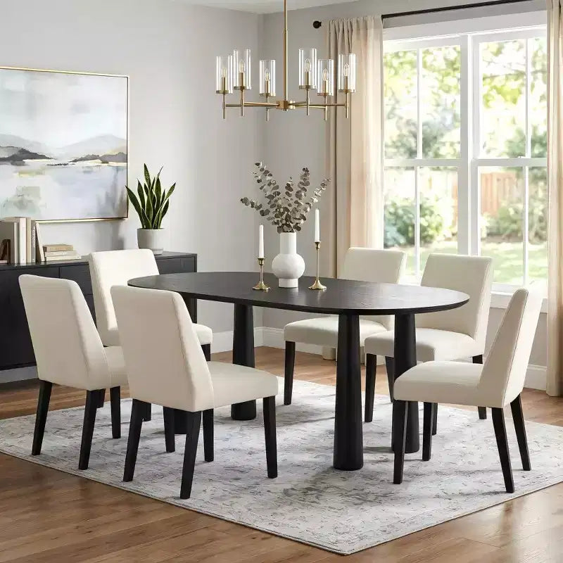 Dovelina 67 Table à manger ovale en bois à 4 pieds Table de cuisine moderne pour 6 personnes