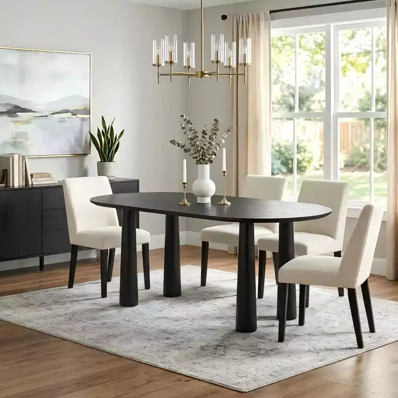 Dovelina 67 Table à manger ovale en bois à 4 pieds Table de cuisine moderne pour 6 personnes